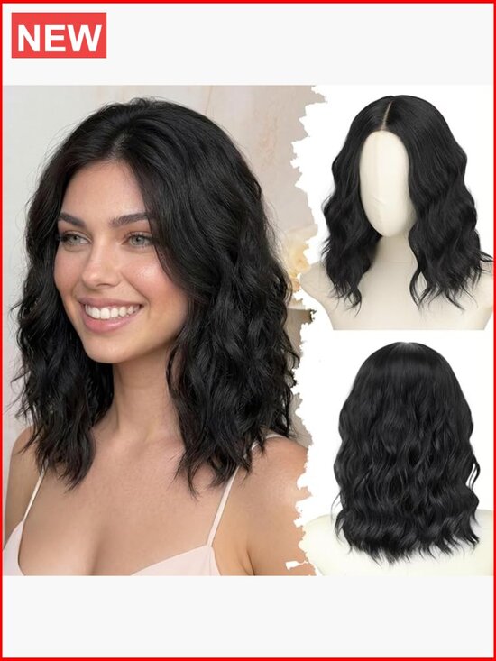 14in Bob Wavy Synthetic Lace Front Wig Pre Cut Glueless main image 5